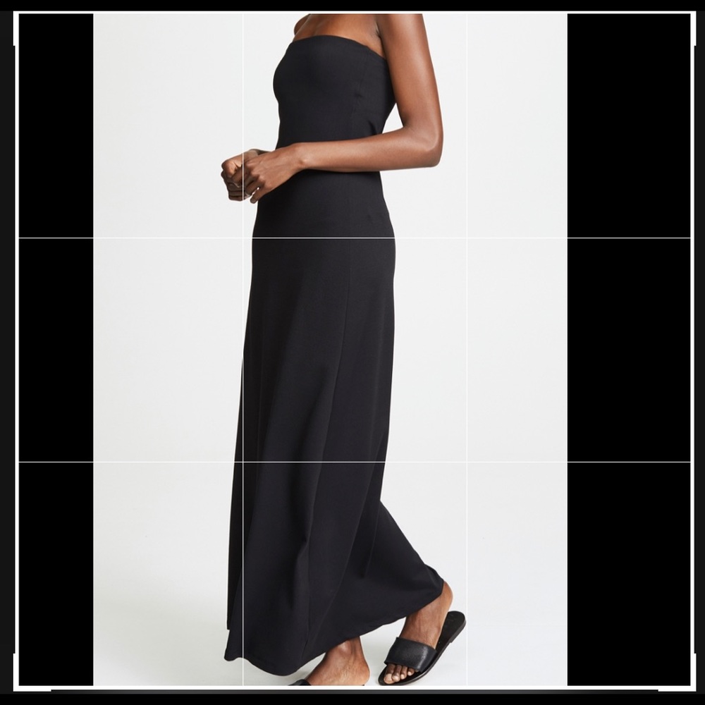 Susan Monaco black strapless midi dress